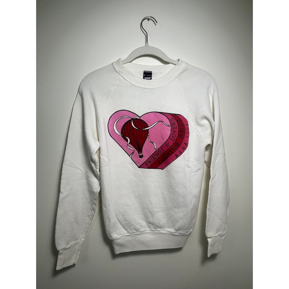 Vintage 1991 Screen Stars Sweatshirt White Friends Lovers Valentine Rally USA